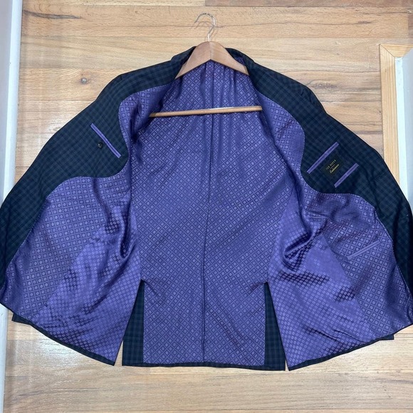 Men's Ted Baker Endurance 100% Wool Plaid Blazer‎ Sport Coat Navy 42R READ - Picture 9 of 13